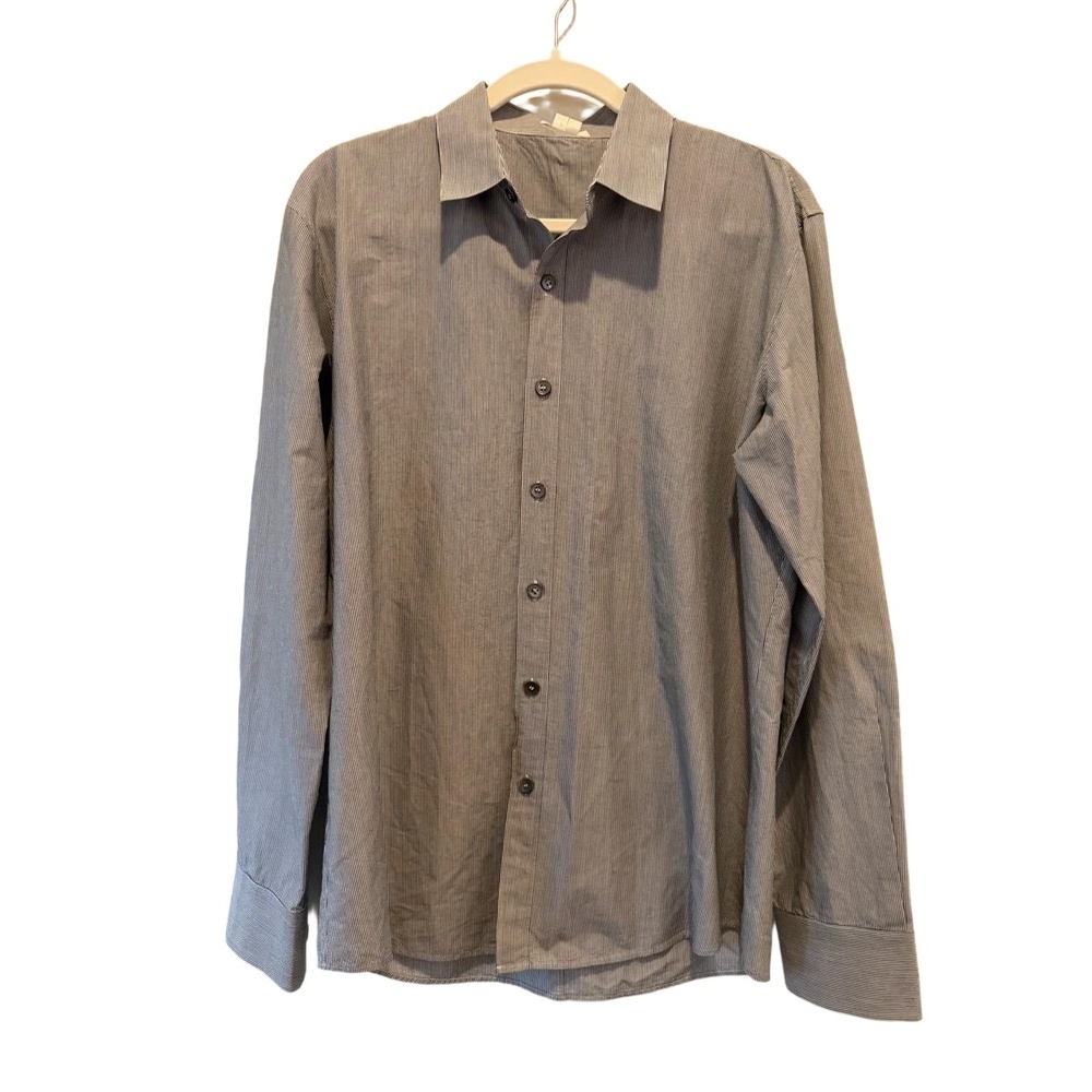 Helmut Lang Men's M Grey Pinstripe Long Sleeve Collared Button Up Shirt